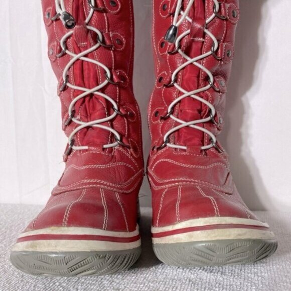 Vintage Atelier Noir Thinsulate Red Leather Lace Up Round Toe Winter Boots 8 - Picture 3 of 13